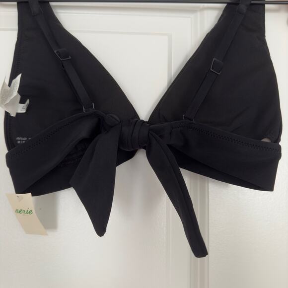 Aerie Bikini Swimsuit Triangle Top Tie Back Cheeky Bottom Black Red Bra Padding - Picture 6 of 16